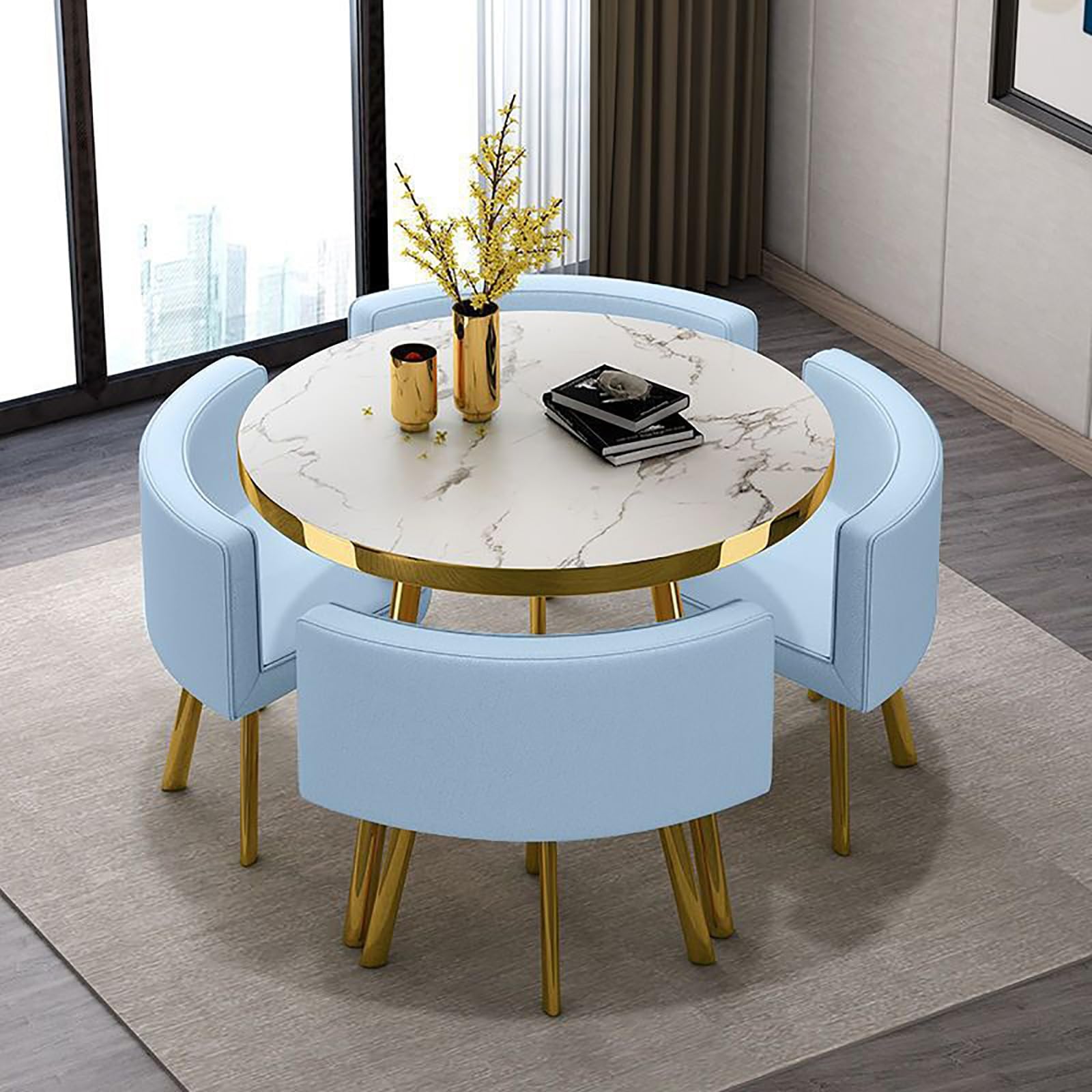 Amazon｜ブルー ラウンド ダイニングテーブルセット 4人用 キッチン